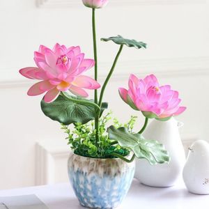 Artificial Lotus Flowers with Ceramic Glazed Vases